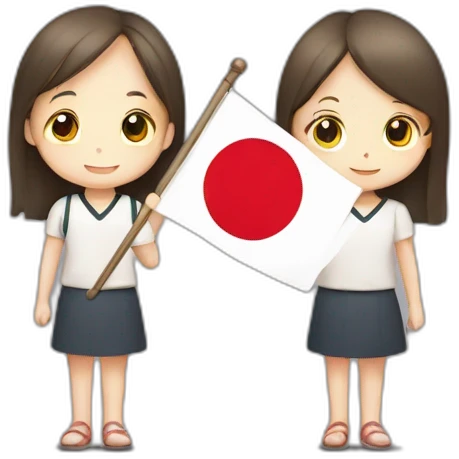 boy and girl holding Japanese flag emoji