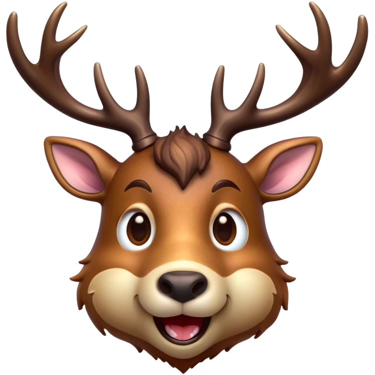 Cinematic Comical Deer Portrait Emoji, Head tilted dramatically with an exaggeratedly amused expression, featuring a sleek dappled Fur and whimsically contorted antlers, wide, expressive eyes filled with playful disbelief, Simplified yet hilariously expressive features, highly detailed, glowing with a slightly sassy glow, high shine, dramatic yet playful, stylized with an air of cheeky woodland mischief, bright and endearing, soft glowing outline, capturing the essence of a spirited and over-the-top deer, so meme-worthy it feels like it could side-eye its way into forest folklore instantly! emoji