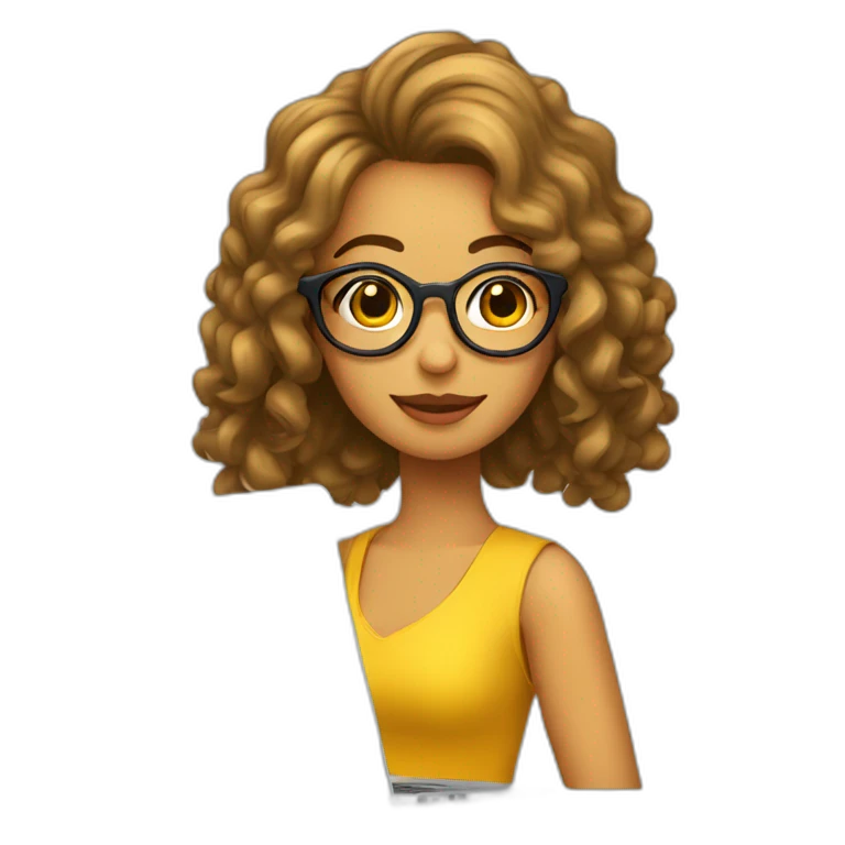 Chica con cabello ondulado lentes y laptop emoji