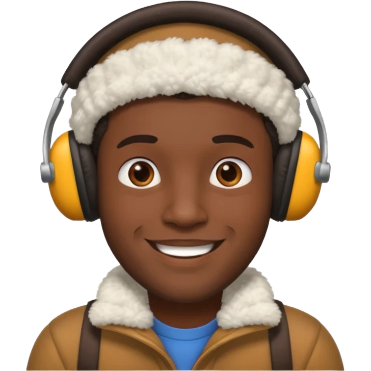 dark skin man wearing earmuff emoji