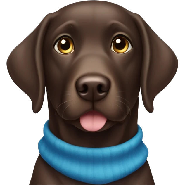 Chocolate labrador named Haru with Blue eyes emoji