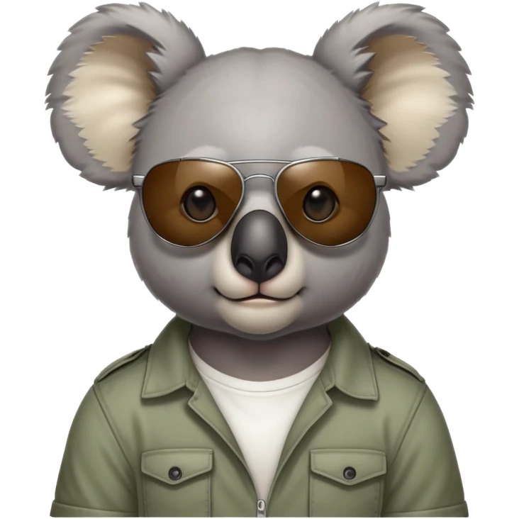 anthropomorphised koala, head and shoulders, casual clothing, dark sunglasses, fierce expression emoji