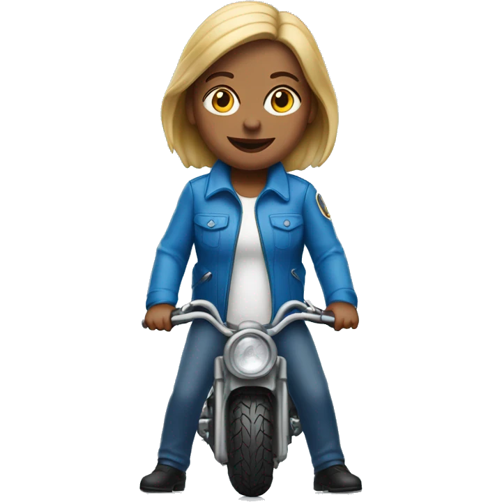 EMOJI DE MULHER CLARA, EM MOTO AZUL FRONTAL emoji