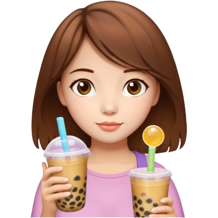 brown hair girl carrying bubble tea in summer emoji