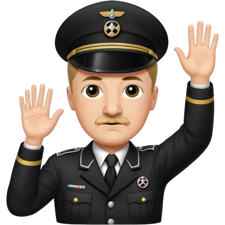 Hitler raising one hand straight out like a Sieg Hail salute in Black SS uniform. The arm must be straight out with no bend in the elbow emoji