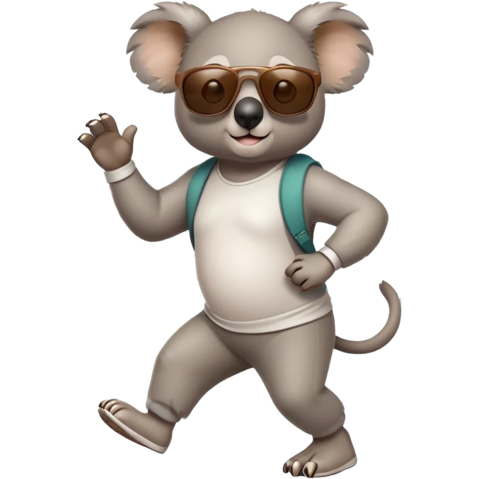 friendly anthropomorphised koala in casual clothing, wearing dark sunglasses, jogging upright in relaxed pose emoji
