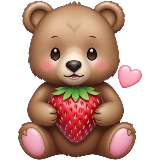 A bear with strawberry and light Pink heart  emoji