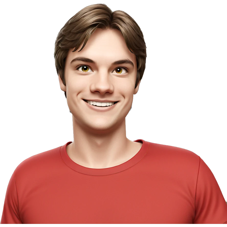 smiling boy in red shirt emoji