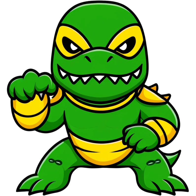 fierce alligator luchador mask with swamp green and gold colors emoji
