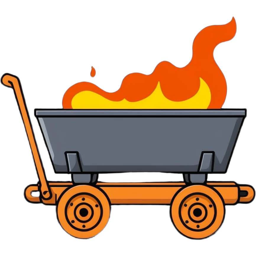 cartoonish wagon filled with molten steel, bright and shiny emoji