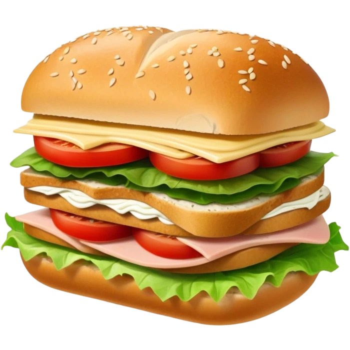 sandwich with turkey, lettuce, pickles, mayonnaise, and tomatoes side view emoji