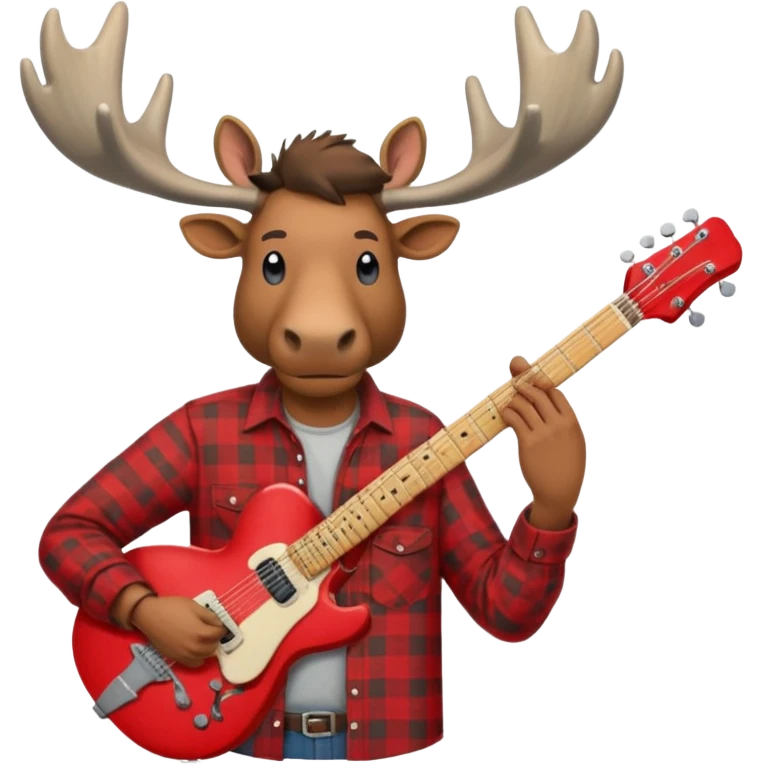 A man with the head of a moose playing a red electric guitar in Alaska emoji