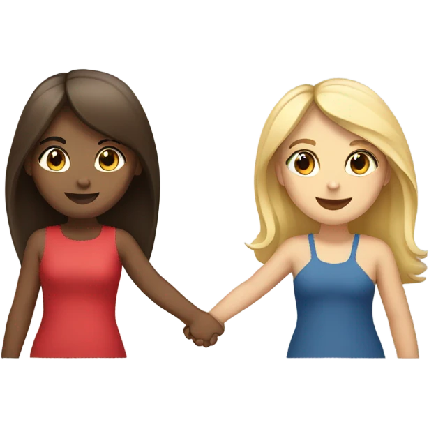 A brunette and blonde girl holding hands￼ emoji