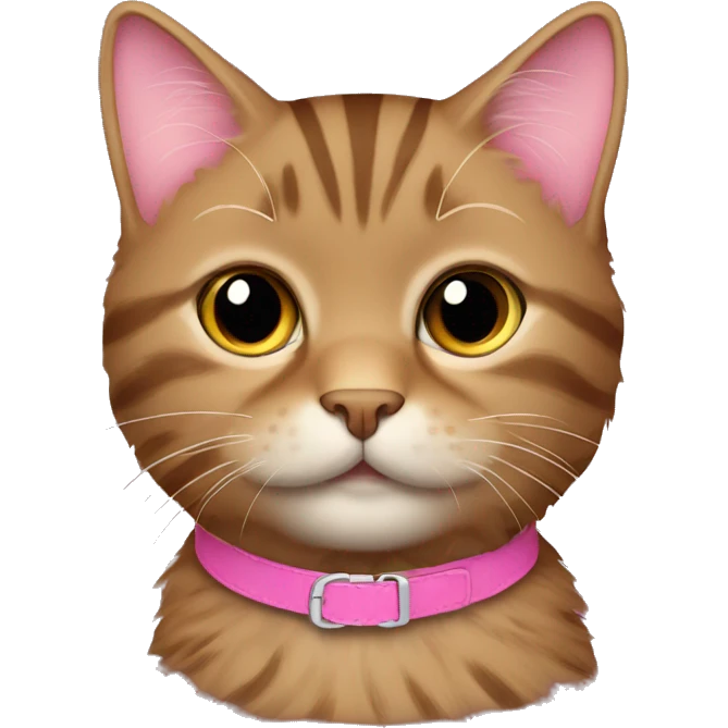 Brown Fluffy tabby cat pink collar emoji