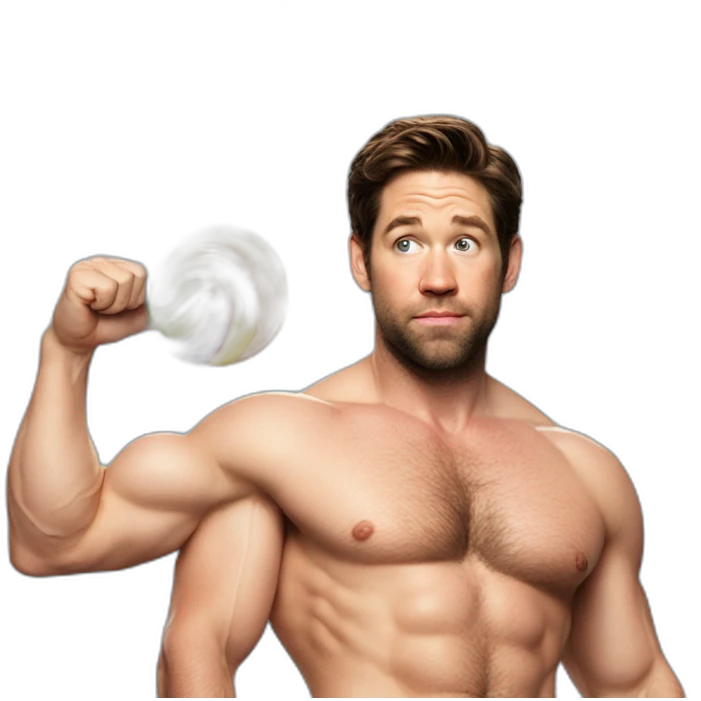 john krasinski without shirt and flexing and a popsicle emoji