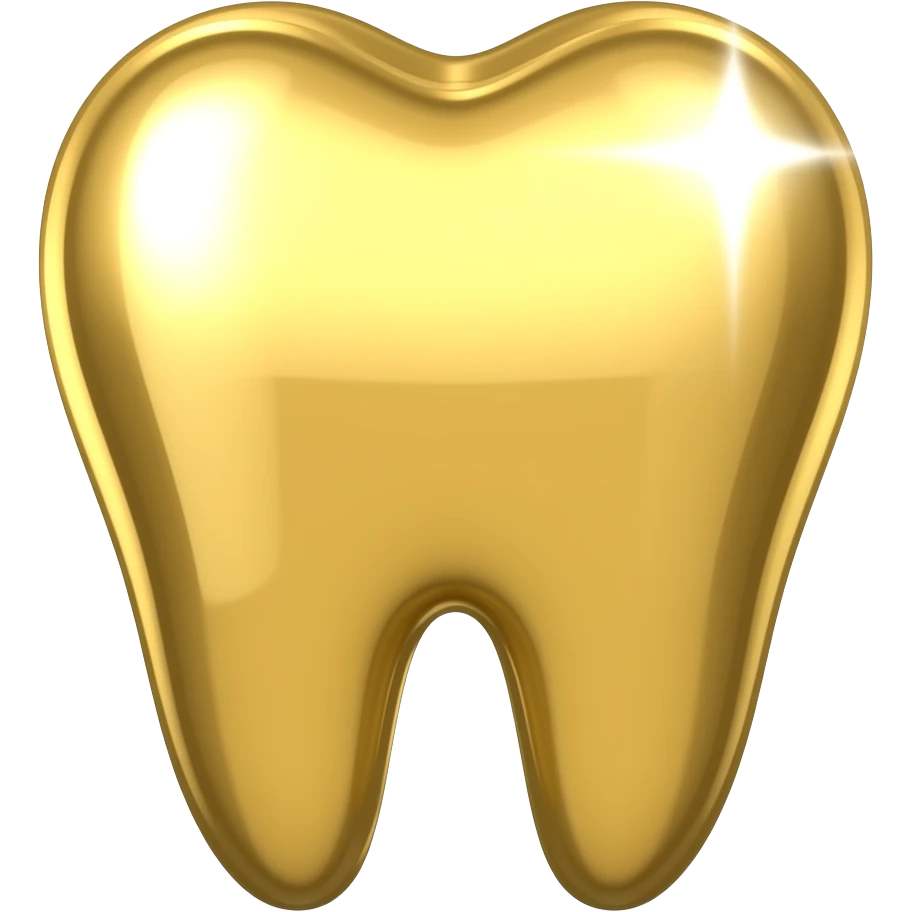 Golden teeth with a single cleaniness spark at the edge of the teeth emoji