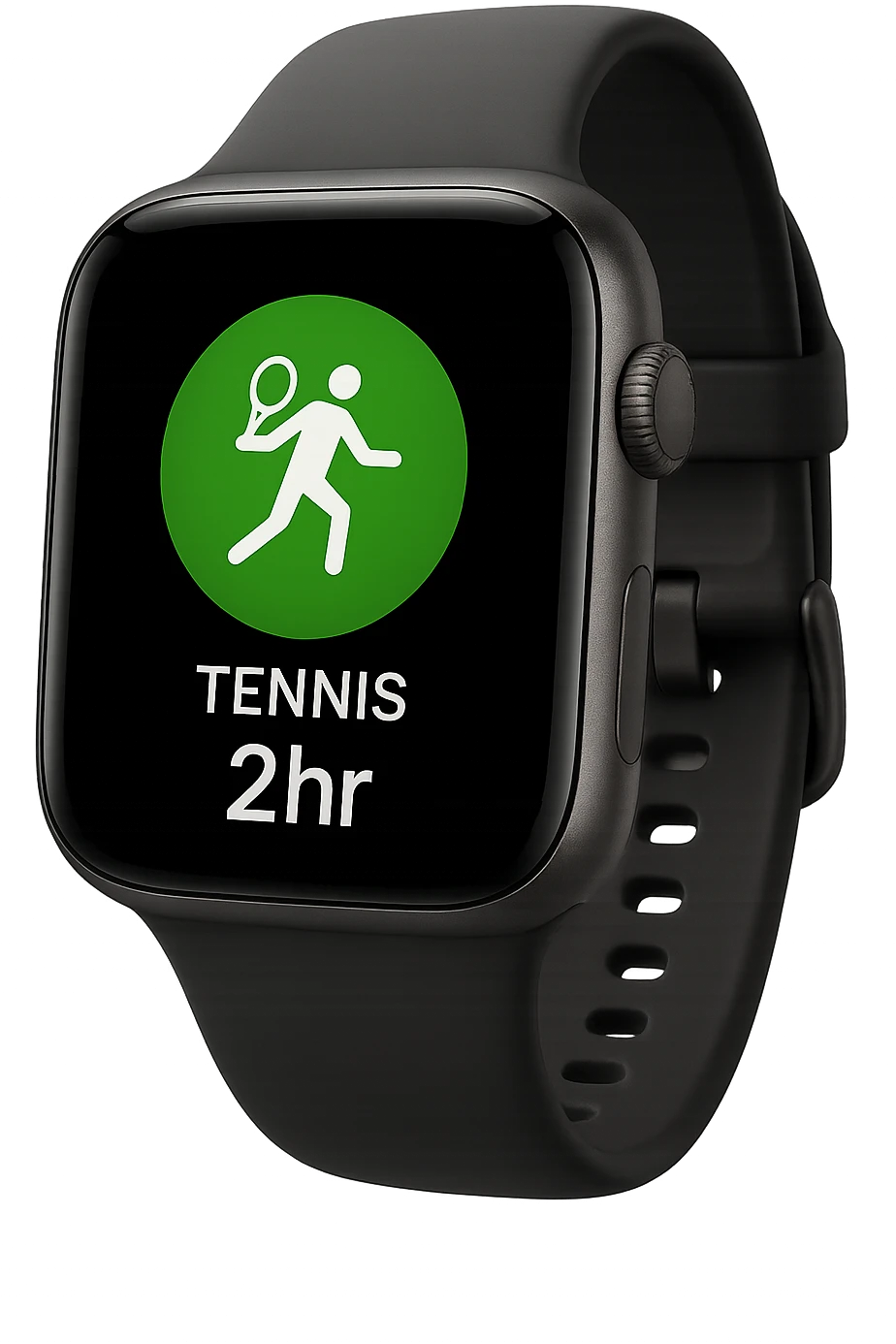 smartwatch con modalità attiva di tennis che segna 2 ore di tennis, REALISTICA 4K emoji