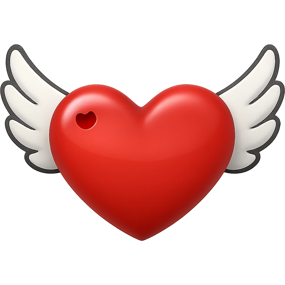 Add wings to the heart, keep the original style, no background. emoji