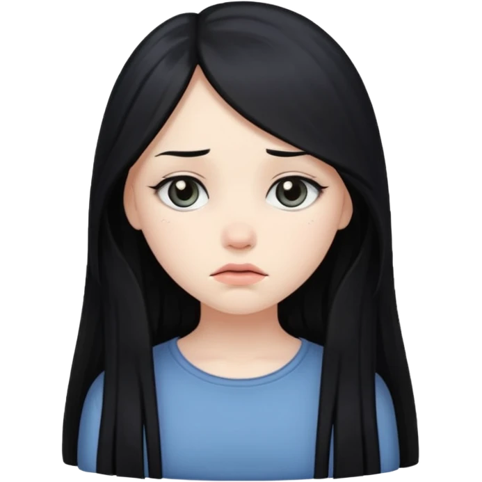 Pale girl with long black hair sad emoji