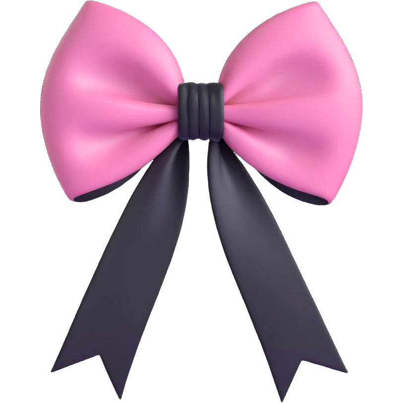 pink heart with a black bow knot and a ribbon emoji