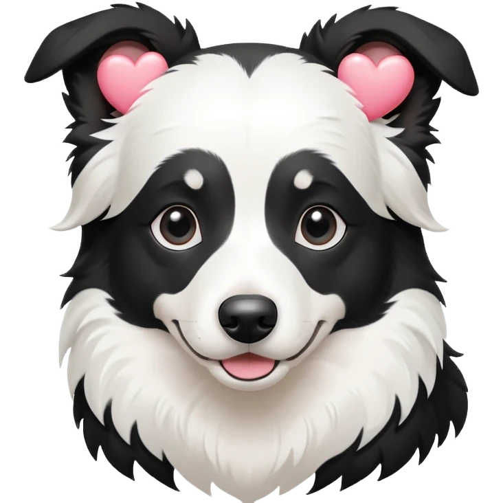 Black and white Border collie with white hearts emoji