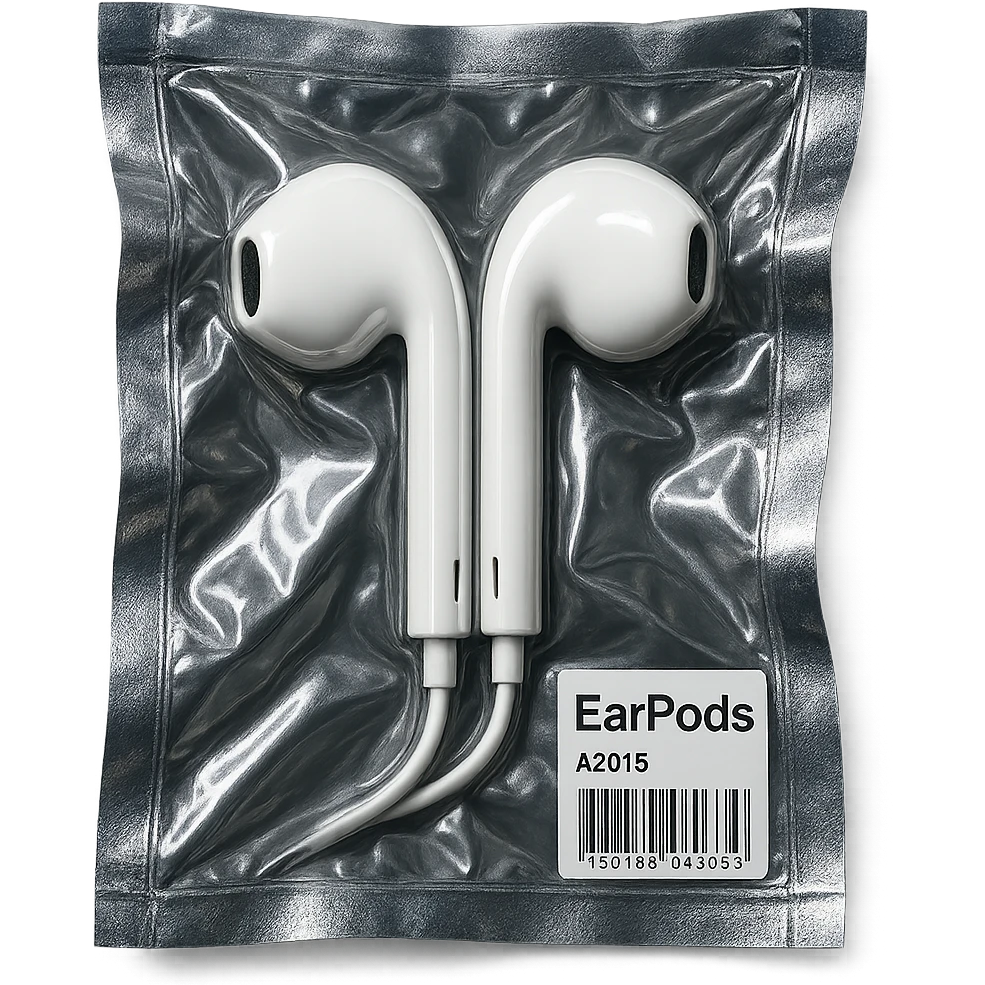 white EarPods viewed from above, glossy and puffy emoji