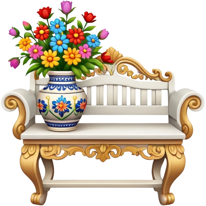White bench with a flower vase on top emoji
