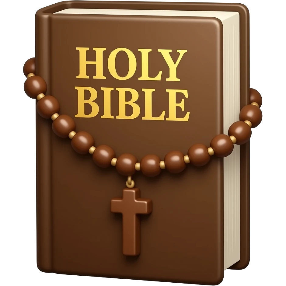 biblia sagrada marrom com rosário marrom com título Holy Bible emoji