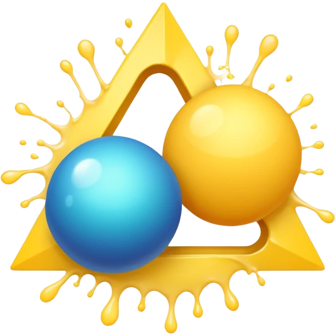 two balls touching each other with a thin triangle coming out from the top, and a yellow splash coming from the triangle emoji