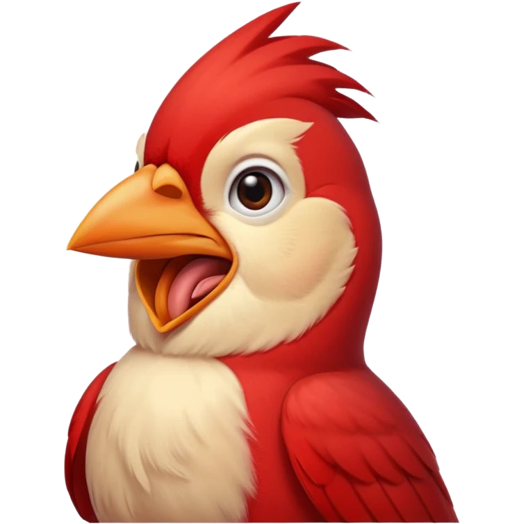 Male Cardinal (bright red)

"Laughing male cardinal bird, eyes closed, beak open wide, joyful expression, feathers slightly puffed, cartoon emoji style. emoji