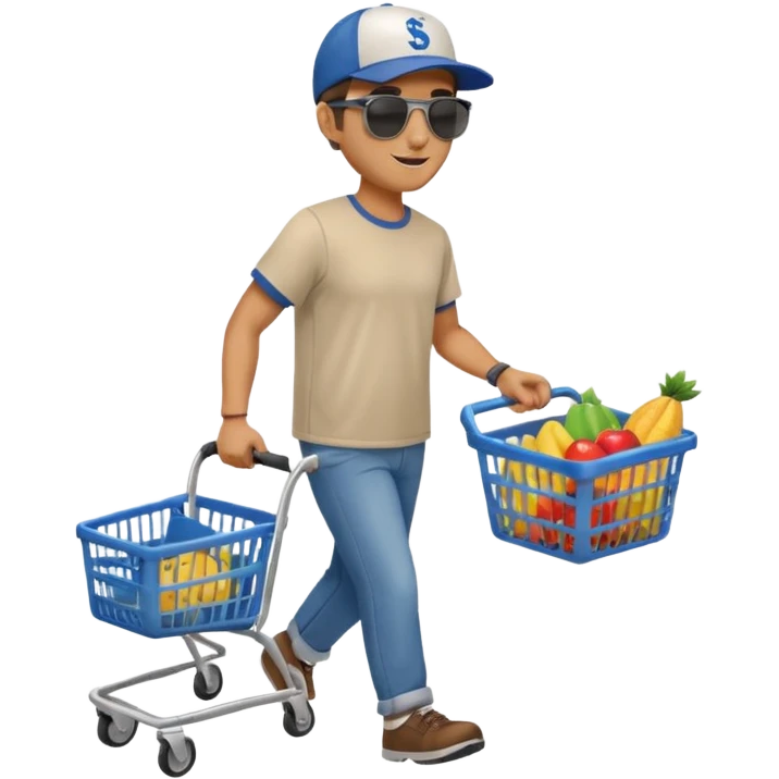 A happy man single walking with an empty supermarket basket emoji
