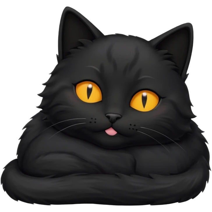 Black cat laying down with eyes closed and the text 'purr' above its head emoji