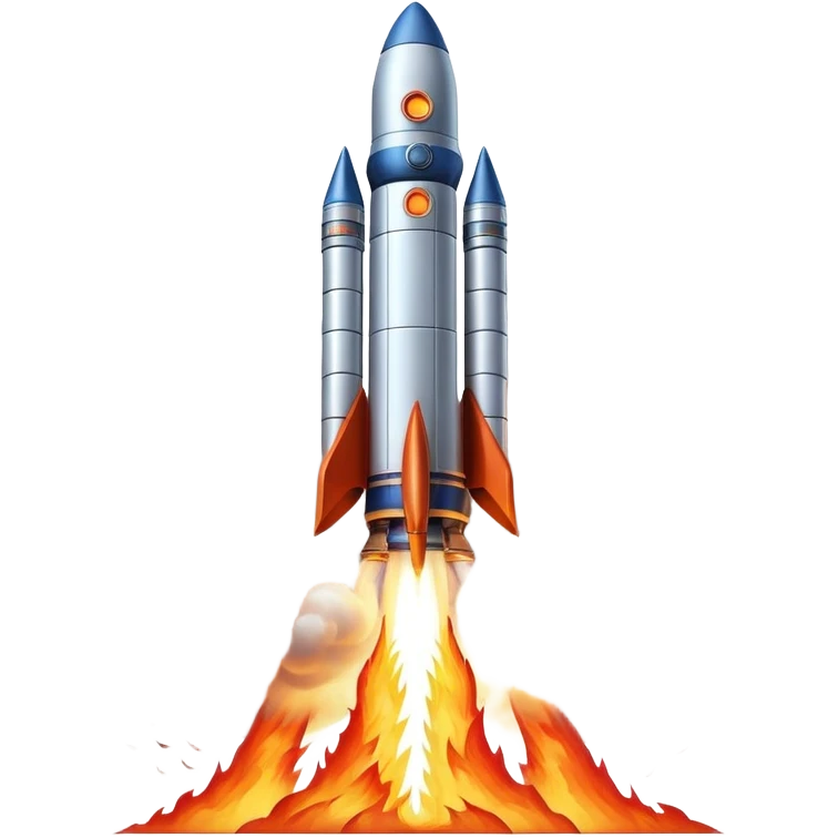  Cinematic Realistic Rocket Launch – A powerful, fiery scene of a massive rocket lifting off, its engines producing a bright, billowing inferno. The metallic body gleams in the sunlight, with intricate paneling and realistic textures bringing out its engineering marvel. Thick clouds of smoke and steam rise as it ascends into the sky. emoji