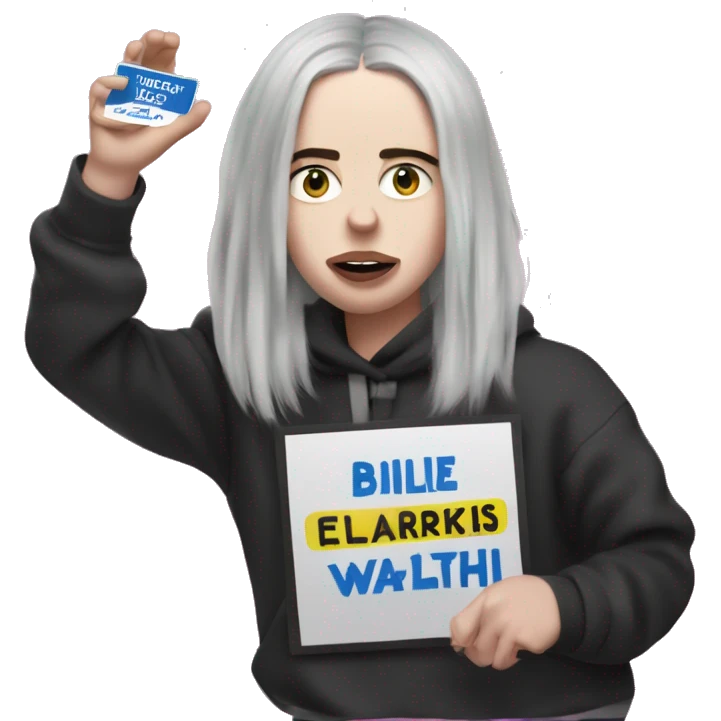 Billie Eilish holding a Harris-Walz sign emoji