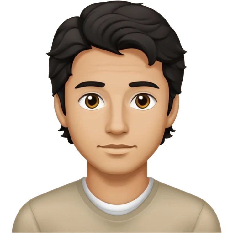 Chico con cabello ondulado no chino color negro ojos negros sin barba ni bigote de 25 años  emoji