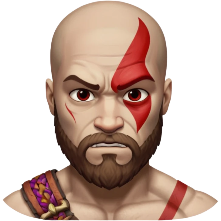 Visage de Kratos du jeu PlayStation a la perfection, c'est a dire que la marque rouge doit partir jusqu'à l'arrière du crâne  emoji