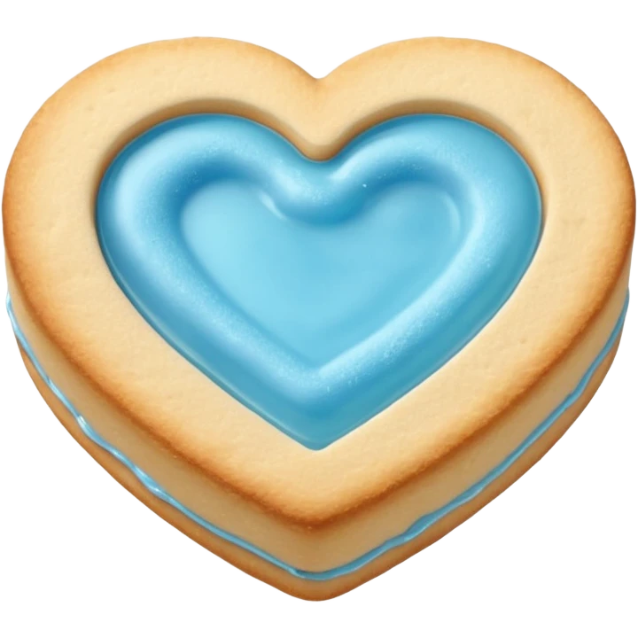 Realistic shortbread cookie in the shape of a heart with light blue jelly middle filling and sprinkled powder sugar on top. emoji
