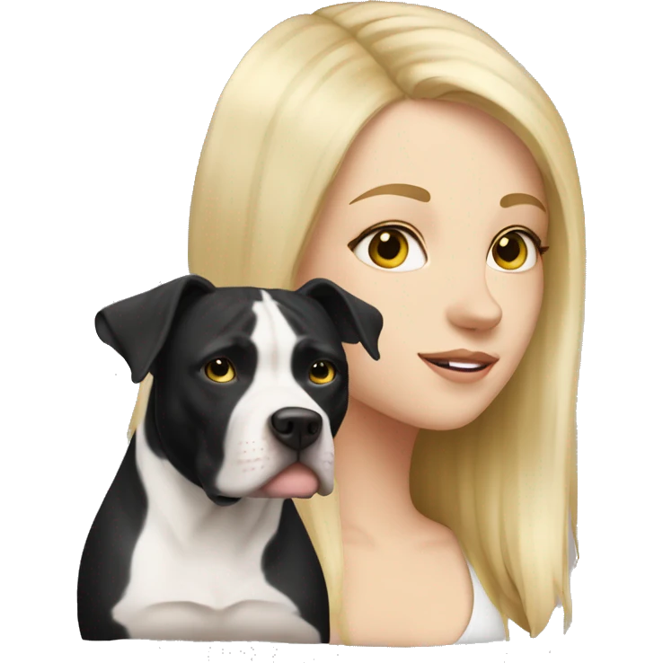 Dog black pitbull with a white girl blonde long hair emoji