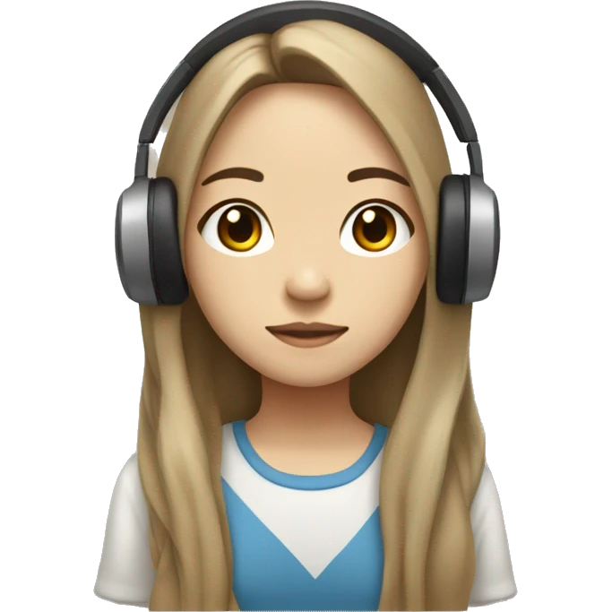 Asian girl with brown long hair and very light skin listening music  emoji