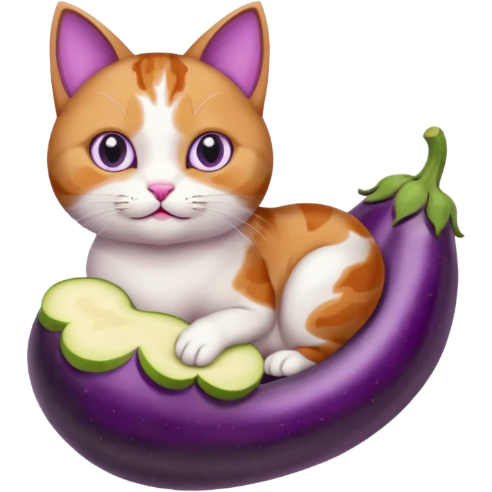 Cat with heart eyes riding eggplant emoji