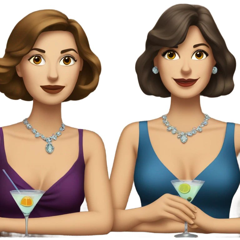 rich caucasian women two friends sipping martinis brunettes emoji