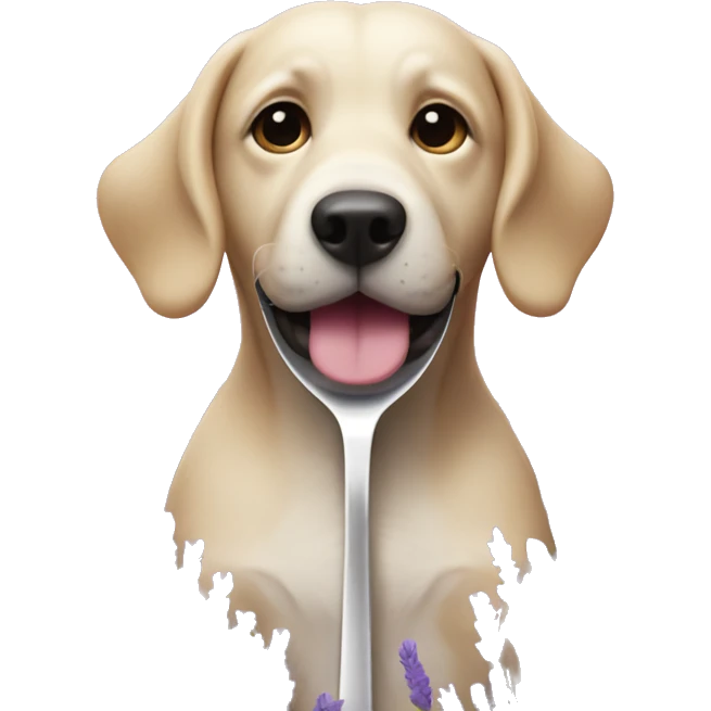 Dog with Spoon surrounded by lavender flowers emoji