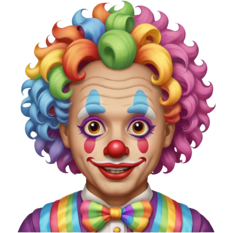 Middle-age man with Curly rainbow hair of clown — soft pastel curls tied high emoji