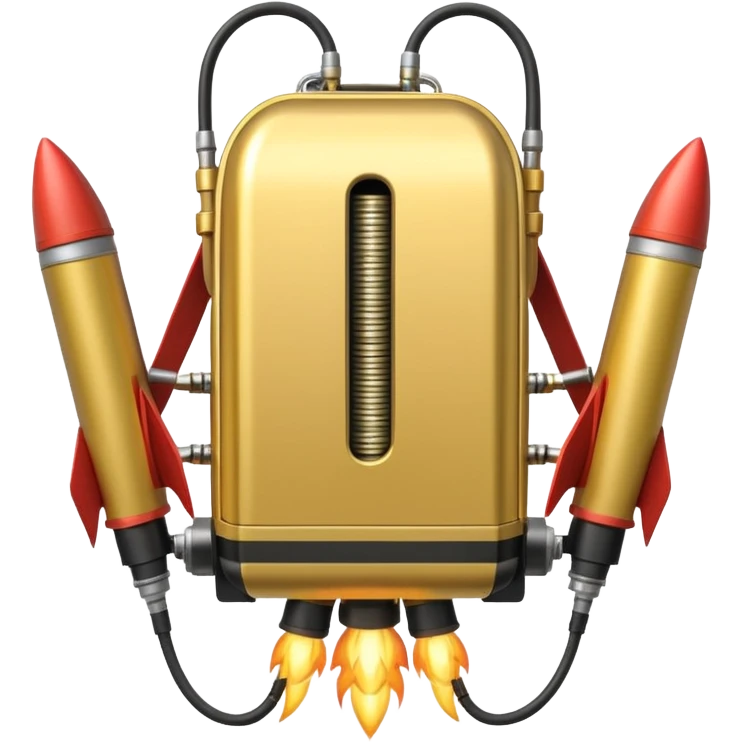 gold wide jetpack with rocket projectiles on both sides, back view, no fire, with black accents emoji