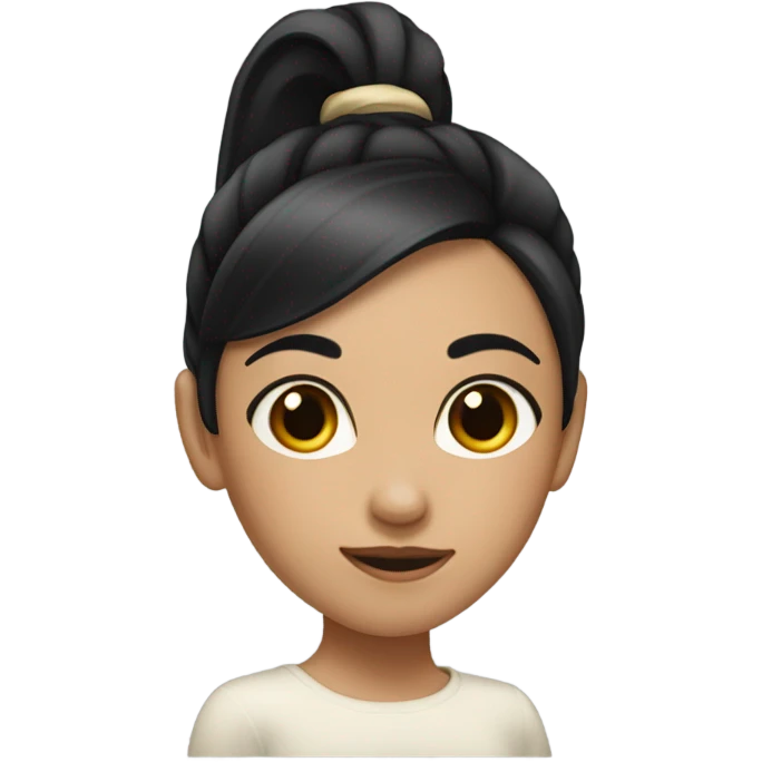 A girl with a black ponytail a really pointed nose and hyperpigmentation  emoji