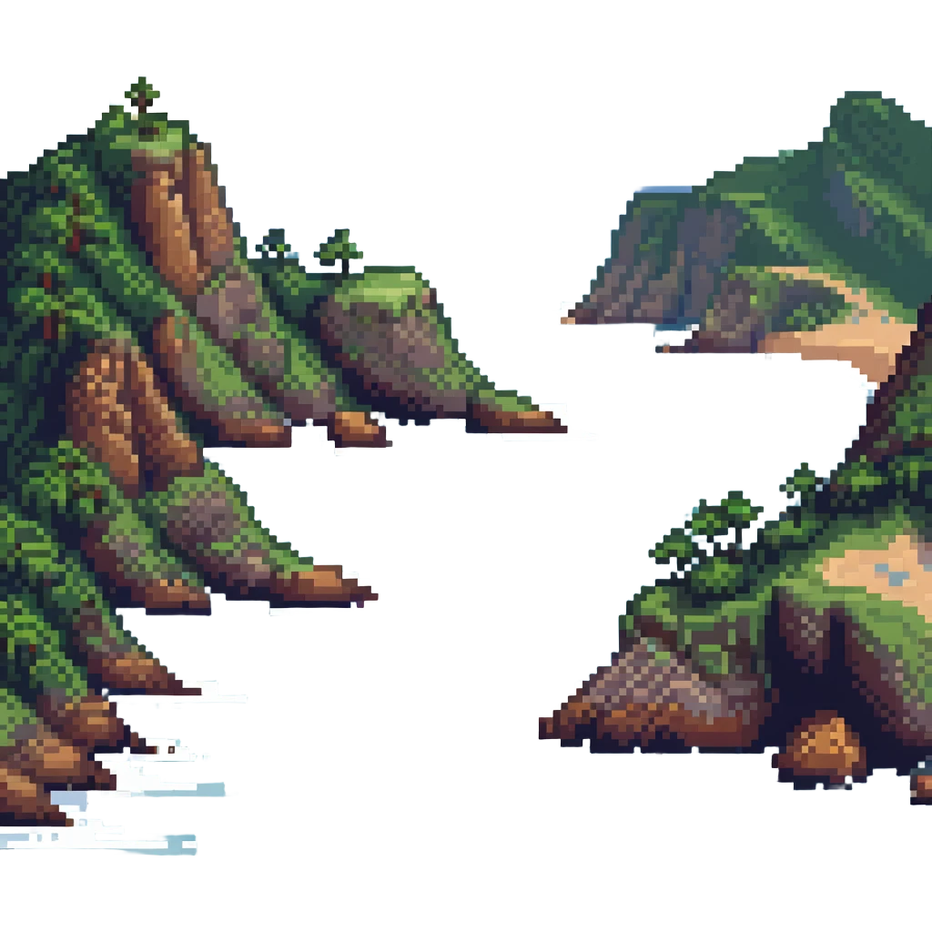 scenic coastline with waves and cliffs in pixel art style emoji