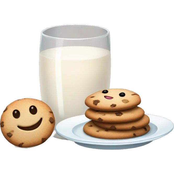 Emoji of a glass of milk and a plate of homemade cookies. Simple and cozy design, warm brown and cream shades emoji