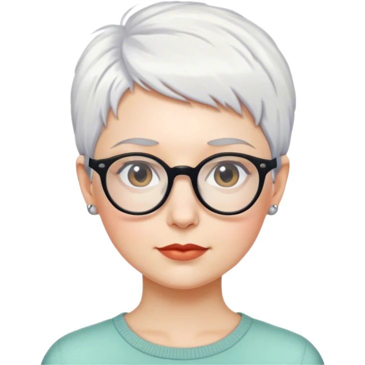 White woman with short pixie white hair glasses emoji