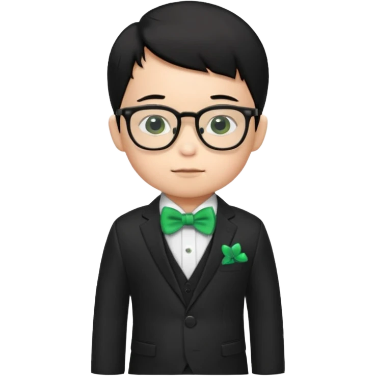 baby boy black hair in suit, with green bow, wearing glasses emoji