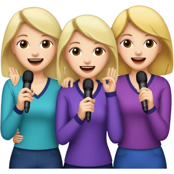 3 amigas en un karaoke cantando todas blancas de piel emoji